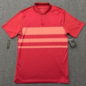 Nike Polo Shirt Mens Medium Tall MT‎ Red Vapor Stripe Standard Dri Fit Golf NWT